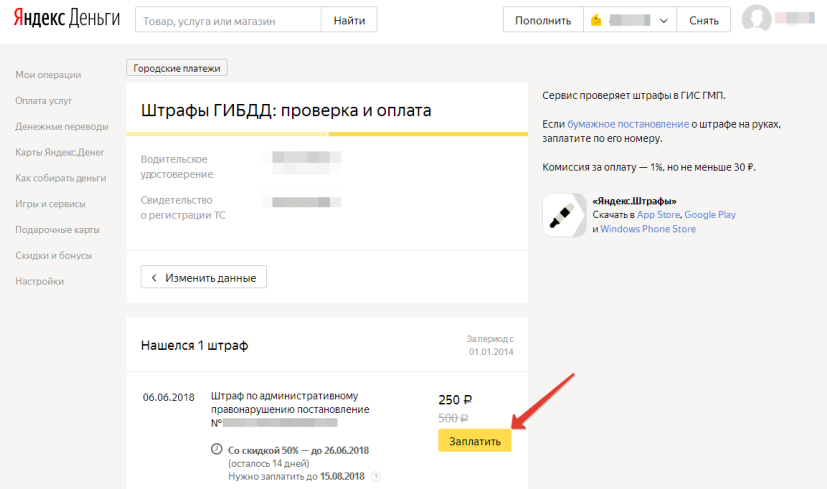 Как оплатить штраф ГИБДД через Яндекс.Деньги шаг 4