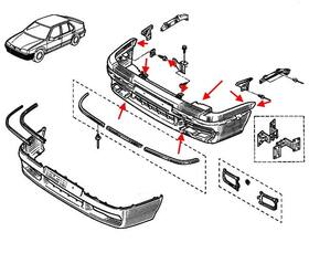 Схема крепления переднего бампера Renault 19