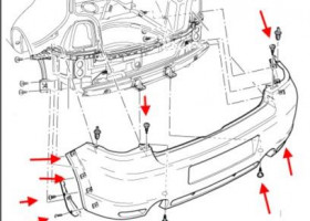 схема крепления заднего бампера VW Golf 6