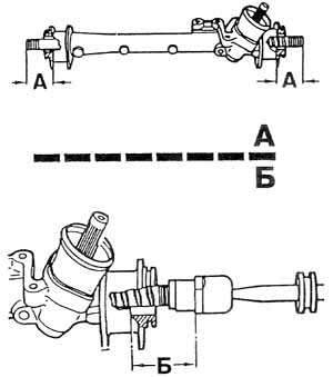 Размеры для присоединений рулевых тяг к рейке рулевого механизма