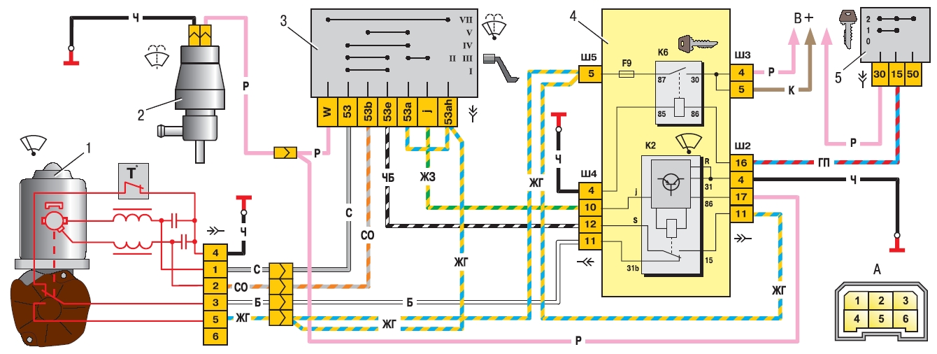 Схема стеклоочистителя ваз 2106